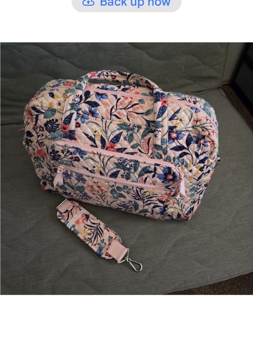 Vera Bradley Pink Quilted Floral Travel Bag with Detachable Strap